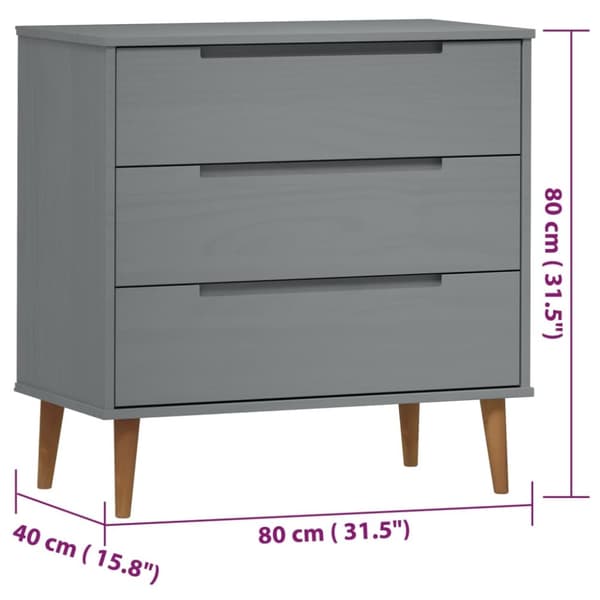 vidaXL kommode MOLDE 80x40x80 cm massivt fyrretræ grå - Skuffemøbler