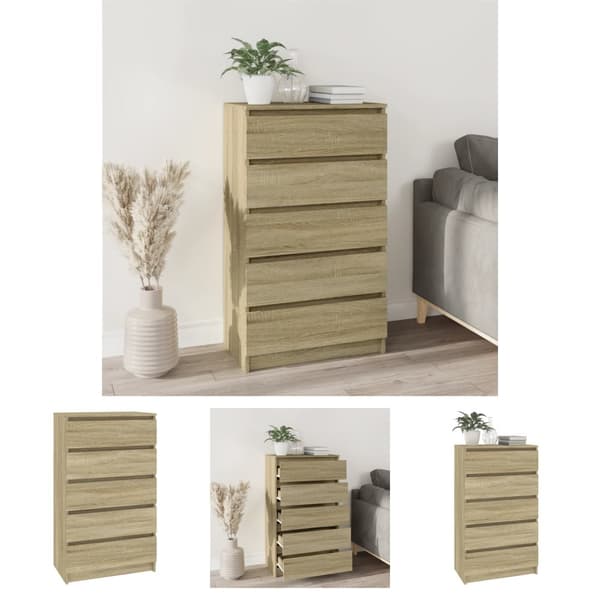 The Living Store kommode 60x36x103 cm konstrueret træ sonoma-eg -  Skuffemøbler