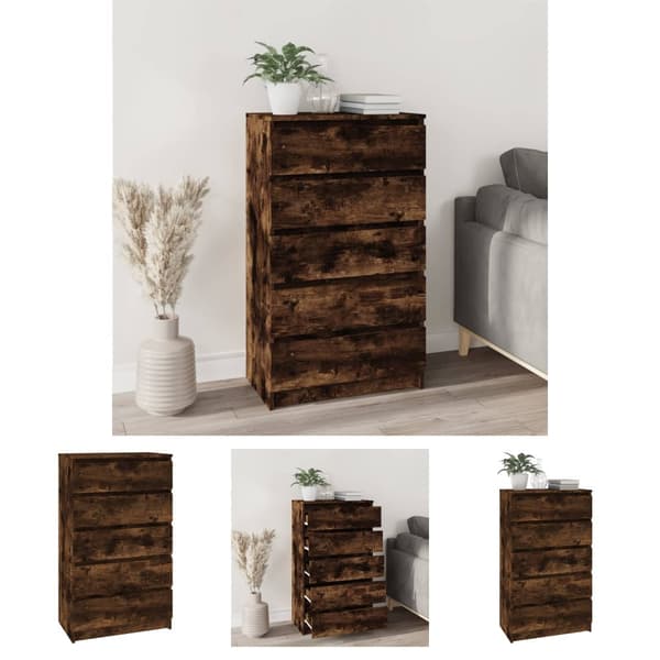The Living Store kommode 60x36x103 cm konstrueret træ røget egetræsfarve -  Skuffemøbler