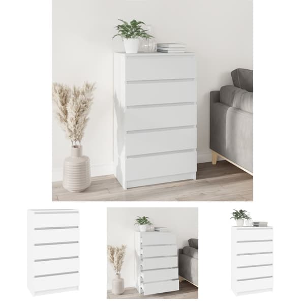 The Living Store skuffeskab 60x36x103 cm konstrueret træ hvid -  Skuffemøbler