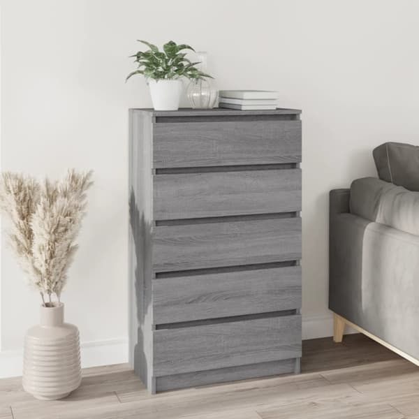 The Living Store kommode 60x36x103 cm konstrueret træ grå sonoma-eg -  Skuffemøbler