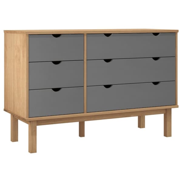 The Living Store kommode OTTA 111x43x73,5 cm massivt fyrretræ brun og grå -  Skuffemøbler