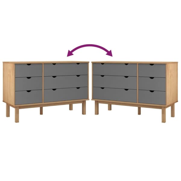 The Living Store kommode OTTA 111x43x73,5 cm massivt fyrretræ brun og grå -  Skuffemøbler