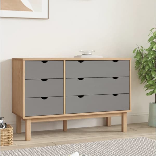 The Living Store kommode OTTA 111x43x73,5 cm massivt fyrretræ brun og grå -  Skuffemøbler