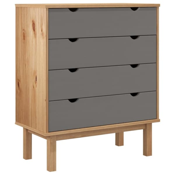 The Living Store kommode OTTA 76,5x39,5x90 cm massivt fyrretræ brun og grå - Skuffemøbler