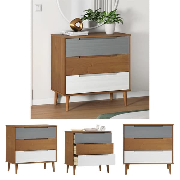 The Living Store kommode MOLDE 80x40x80 cm massivt fyrretræ brun -  Skuffemøbler