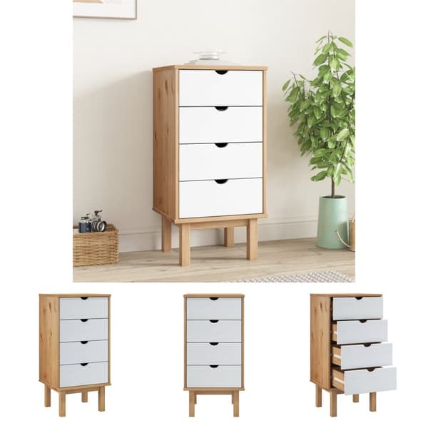 The Living Store kommode OTTA 45x39x90 cm massivt fyrretræ brun og hvid -  Skuffemøbler