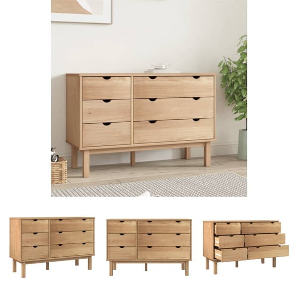 The Living Store kommode OTTA 111x43x73,5 cm massivt fyrretræ -  Skuffemøbler
