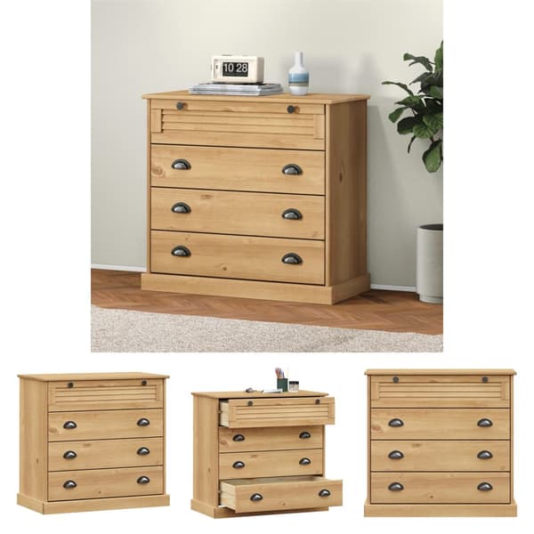 The Living Store kommode VIGO 80x40x76 cm massivt fyrretræ -  Skuffemøbler