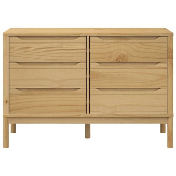 The Living Store kommode FLORO massivt fyrretræ gyldenbrun -  Skuffemøbler