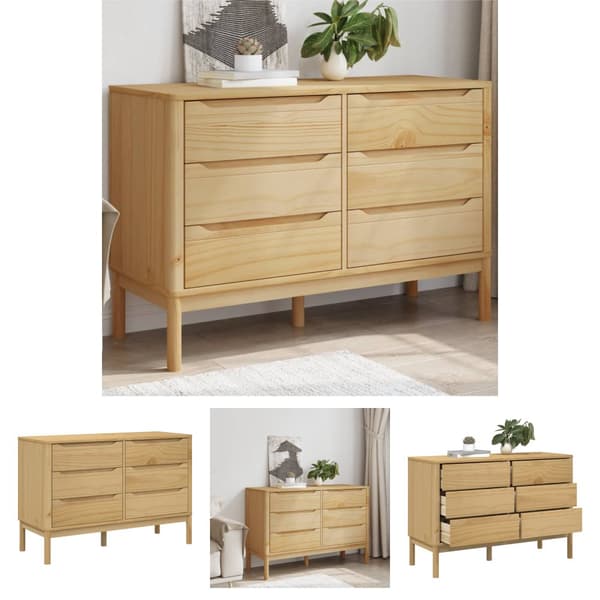 The Living Store kommode FLORO massivt fyrretræ gyldenbrun -  Skuffemøbler