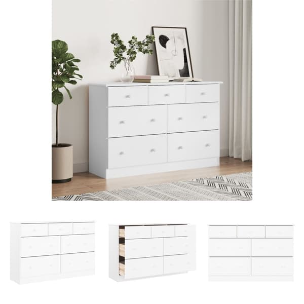 The Living Store kommode ALTA 112x35x73 cm massivt fyrretræ hvid -  Skuffemøbler