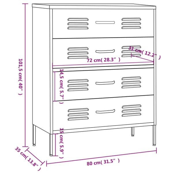 The Living Store kommode 80x35x101,5 cm Antracitgrå - Skuffemøbler