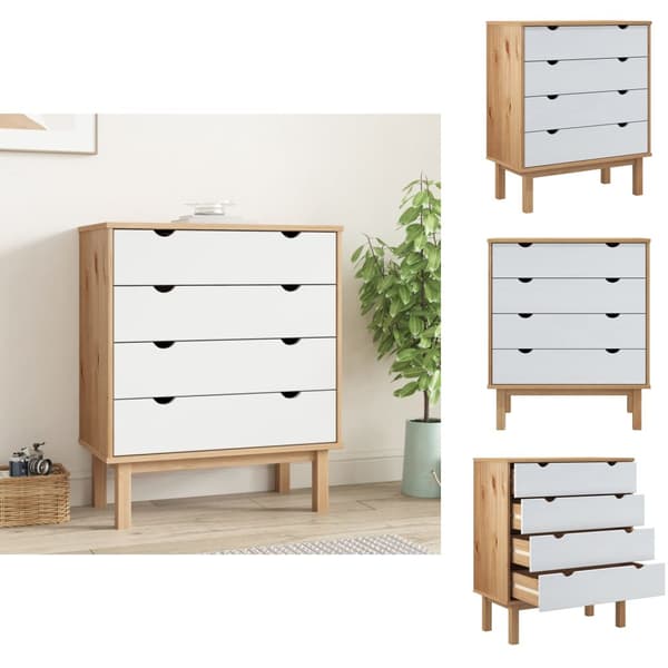 Skuffemøbler - Living kommode OTTA 76,5x39,5x90 cm massivt fyrretræ brun og hvid