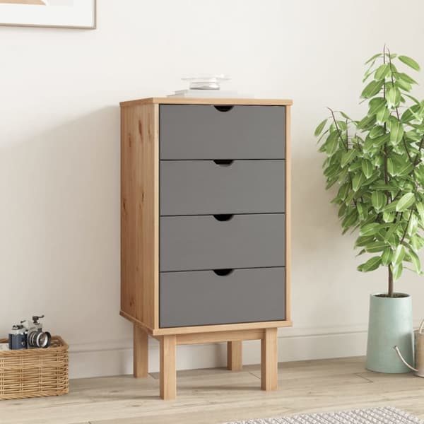Skuffemøbler - Living kommode OTTA 45x39x90 cm massivt fyrretræ brun og grå