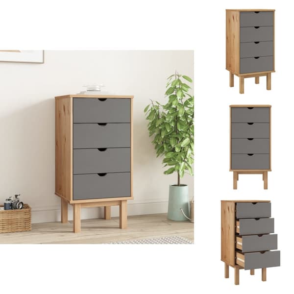 Skuffemøbler - Living kommode OTTA 45x39x90 cm massivt fyrretræ brun og grå