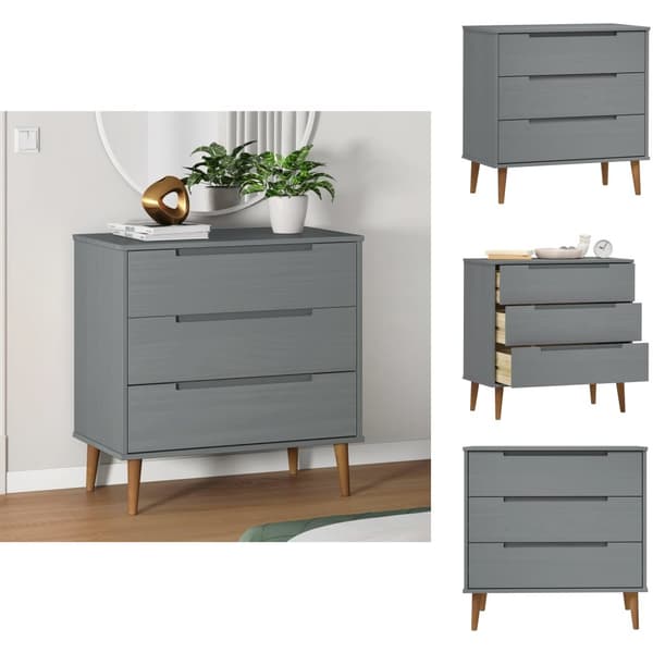 Skuffemøbler - Living kommode MOLDE 80x40x80 cm massivt fyrretræ grå