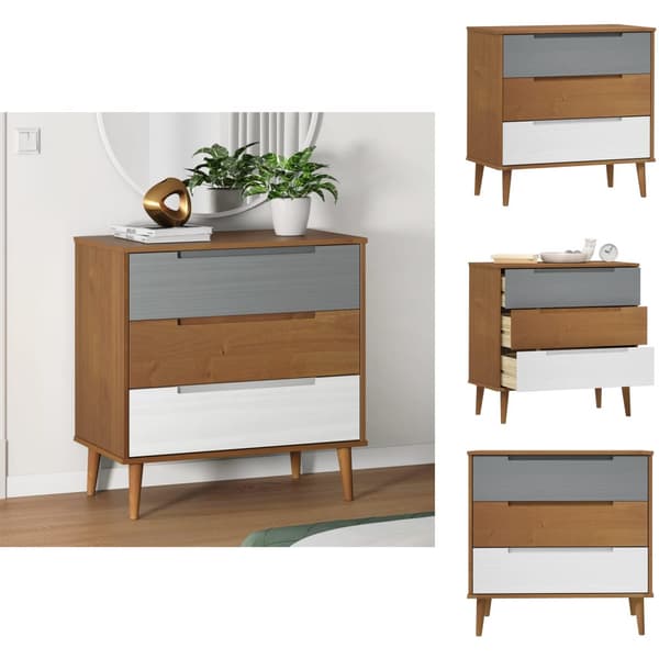 Skuffemøbler - Living kommode MOLDE 80x40x80 cm massivt fyrretræ brun