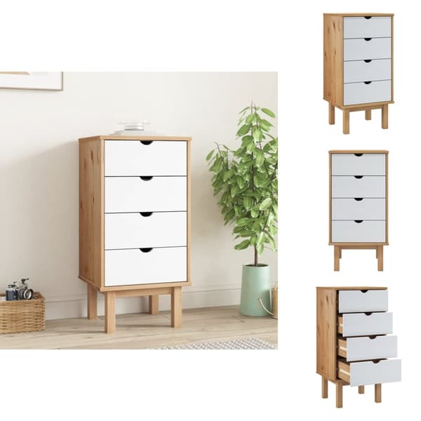 Skuffemøbler - Living kommode OTTA 45x39x90 cm massivt fyrretræ brun og hvid