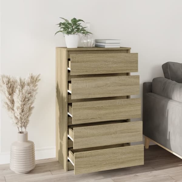 Skuffemøbler - Living kommode 60x36x103 cm konstrueret træ sonoma-eg