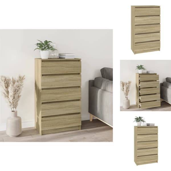 Skuffemøbler - Living kommode 60x36x103 cm konstrueret træ sonoma-eg
