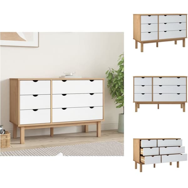 Skuffemøbler - Living kommode OTTA 111x43x73,5 cm massivt fyrretræ brun og hvid