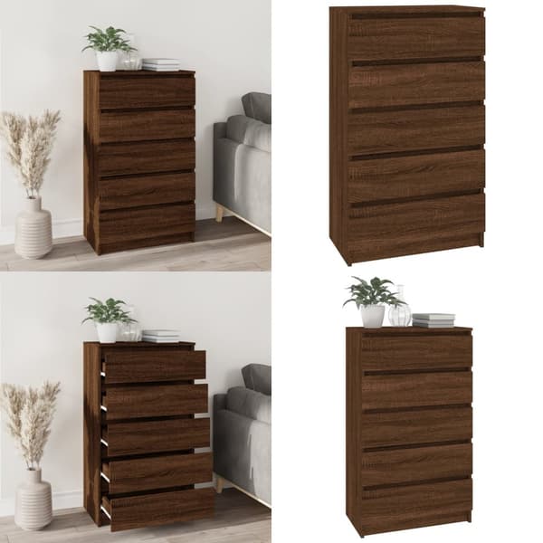 Kommode 60x36x103 cm konstrueret træ brun egetræsfarve - Skuffeskab - Skuffeskabe - Home & Living