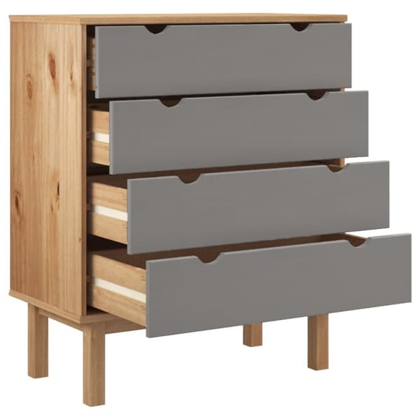 Kommode OTTA 76,5x39,5x90 cm massivt fyrretræ brun og grå - Skuffeskab - Skuffeskabe - Home & Living