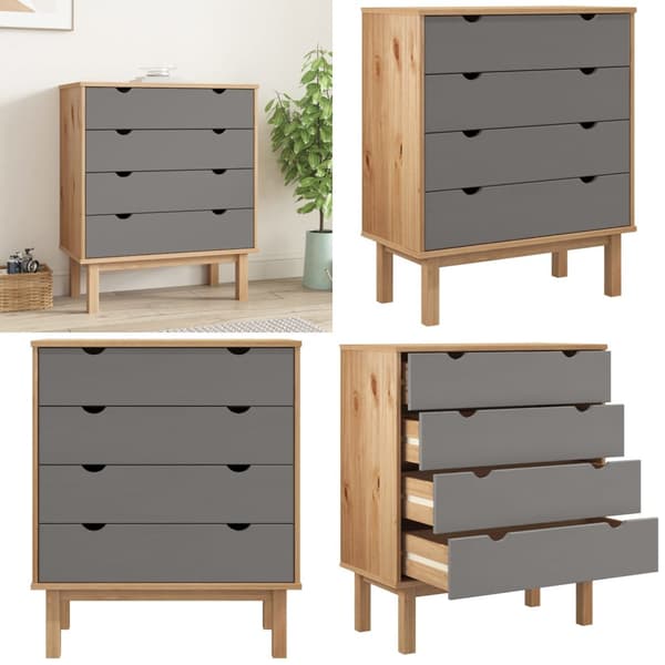 Kommode OTTA 76,5x39,5x90 cm massivt fyrretræ brun og grå - Skuffeskab - Skuffeskabe - Home & Living