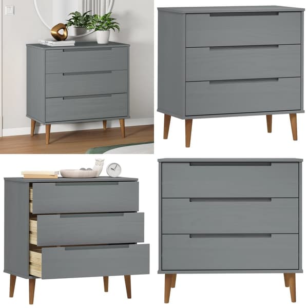 Kommode MOLDE 80x40x80 cm massivt fyrretræ grå - Skuffeskab - Skuffeskabe - Home & Living