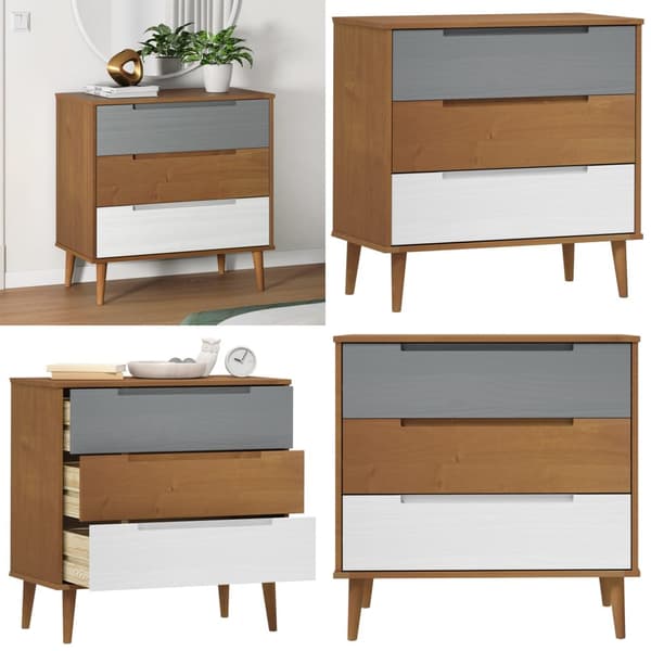 Kommode MOLDE 80x40x80 cm massivt fyrretræ brun - Skuffeskab - Skuffeskabe - Home & Living