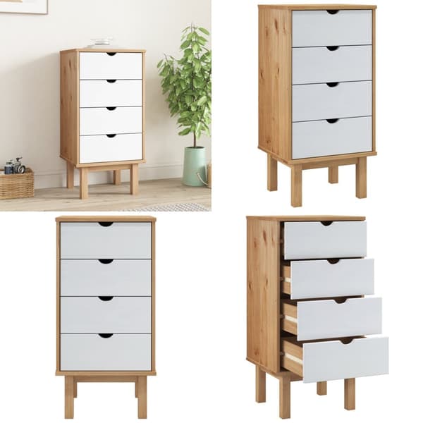 Kommode OTTA 45x39x90 cm massivt fyrretræ brun og hvid - Skuffeskab - Skuffeskabe - Home & Living