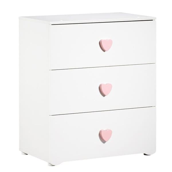 Byteskrin - Babyprice - Basic - 3 lådor - Trä - Rosa hjärtknappar