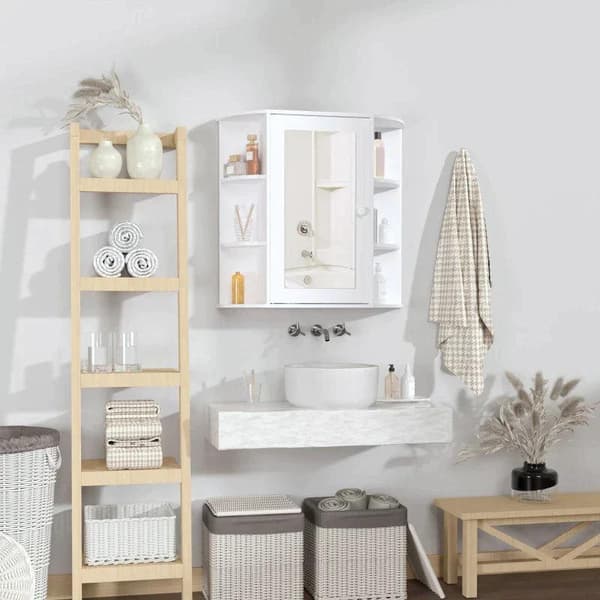Rootz Wall Mirror Cabinet - Wall Cabinet - Mirror Cabinet - Wall Mirror - Wall Cabinet - White