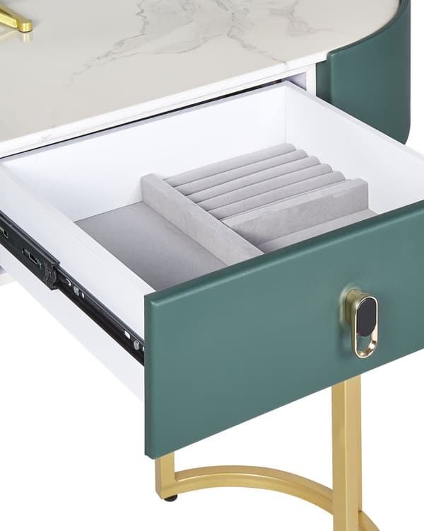 Toiletbord Grøn og Guld MDF 2 Skuffer LED Spejl Skammel Stue Møbler Glam Design