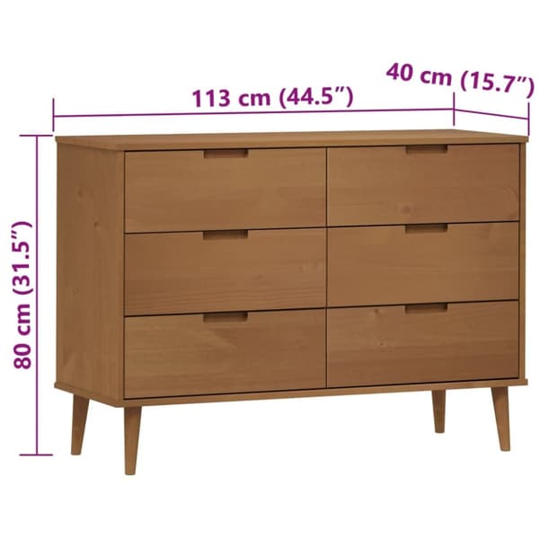 vidaXL Byrå MOLDE brun 113x40x80 cm massiv furu