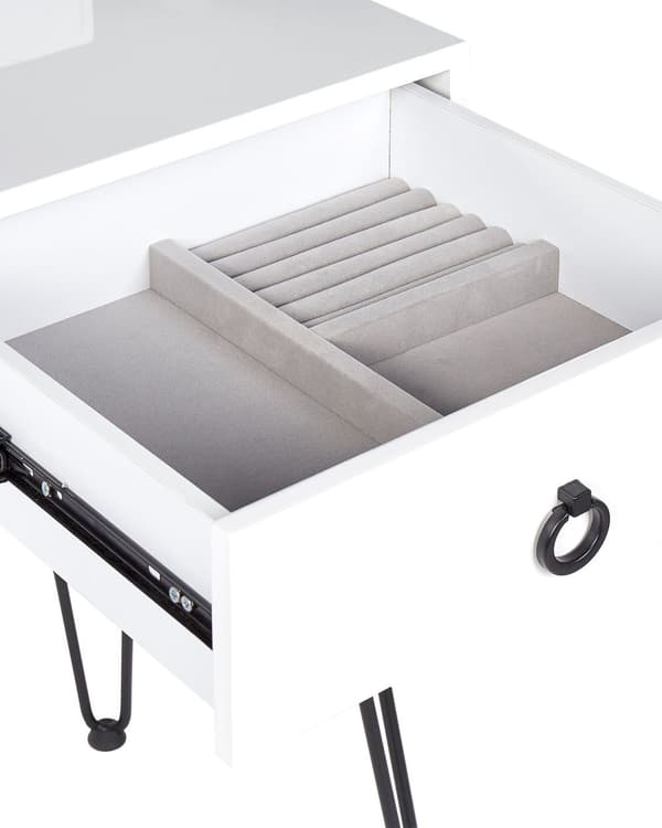 Sminkbord Vit och Svart MDF 4 Lådor LED-Spegel Pall Vardagsrumsmöbler Glam Design Sovrum Hall