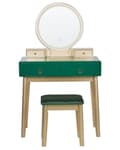 Miniatyrbild 4 av 10: Sminkbord Grön och Guld MDF 4 Lådor LED Spegel Pall Vardagsrumsmöbler Glam Design Sovrum