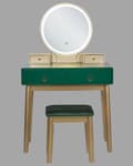 Miniatyrbild 5 av 10: Sminkbord Grön och Guld MDF 4 Lådor LED Spegel Pall Vardagsrumsmöbler Glam Design Sovrum