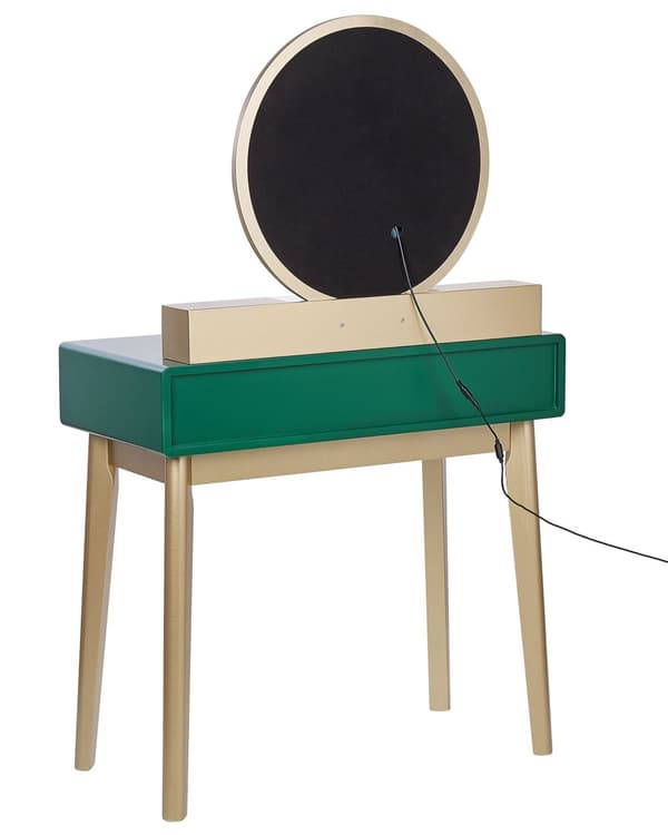 Sminkbord Grön och Guld MDF 4 Lådor LED Spegel Pall Vardagsrumsmöbler Glam Design Sovrum