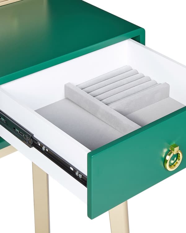 Sminkbord Grön och Guld MDF 4 Lådor LED Spegel Pall Vardagsrumsmöbler Glam Design Sovrum