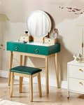 Miniatyrbild 2 av 10: Sminkbord Grön och Guld MDF 4 Lådor LED Spegel Pall Vardagsrumsmöbler Glam Design Sovrum