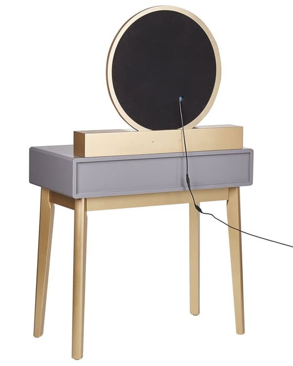 Sminkbord Grå och Guld MDF 4 Lådor LED Spegel Pall Vardagsrumsmöbler Glam Design Sovrum