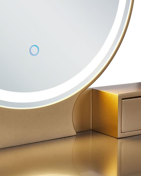 Sminkbord Grå och Guld MDF 4 Lådor LED Spegel Pall Vardagsrumsmöbler Glam Design Sovrum