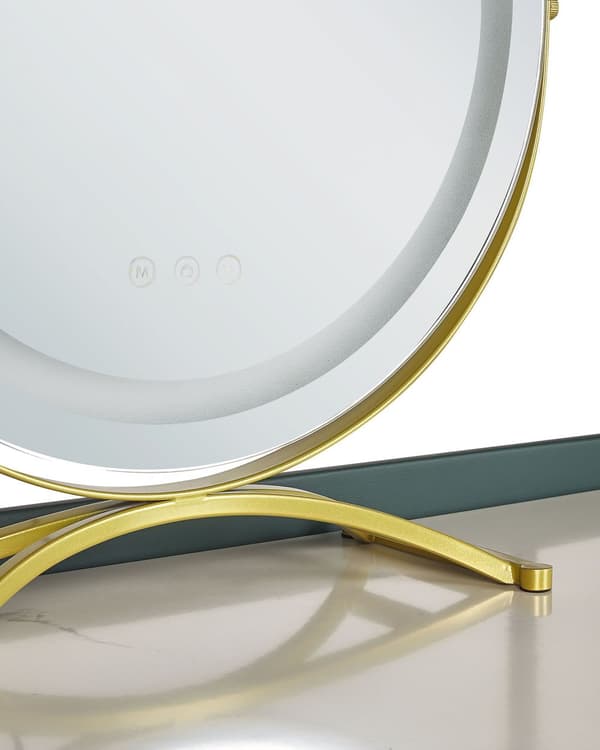 Dressingbord Grönt och guld MDF 2 lådor LED-spegel Pall Vardagsrumsmöbler Glam Design