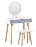 Miniatyrbild 1 av 11: Sminkbord Vit Konstruerat Trä Gummiträben Rund LED-spegel 2 lådor Badrum Sovrum Vardagsrum Kontor