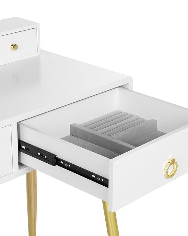 Sminkbord Vit och Guld MDF PVC 6 Lådor LED-Spegel Pall Vardagsrumsmöbler Glam Design Sovrum