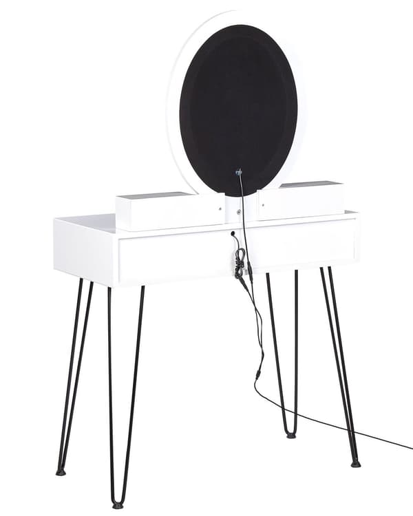 Kampauspöytä valkoinen/musta MDF 4 laatikkoa LED-valo peili glamour tyyli