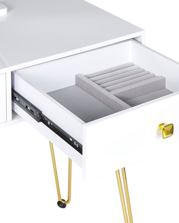 Kampauspöytä valkoinen/kulta MDF 2 laatikkoa LED-valo peili glamour tyyli