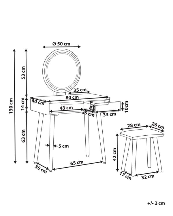 Kampauspöytä valkoinen harmaa 80 x 130 x 40 cm puu lasi LED-peili 2 laatikkoa jakkara skandinaavinen